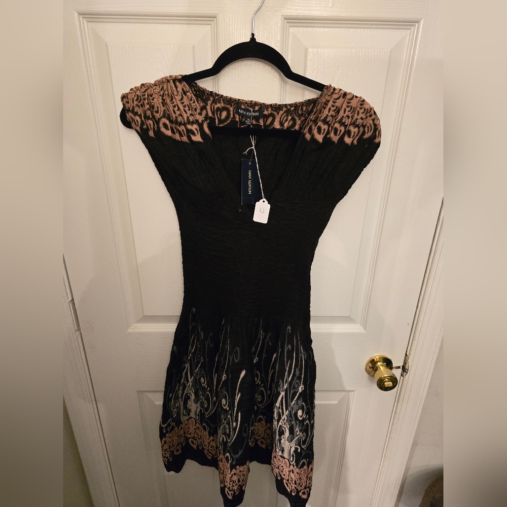 Max Edition Black and Tan Sequin Embellished Fit and Flare Maxi Dress